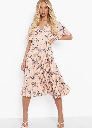 Рожева сукня міді пліссе на весну boohoo 🌸