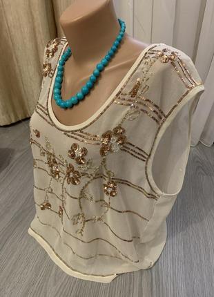 Майка блузка шифоновая с паетками  вышивкой цветы new look3 фото