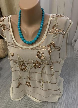 Майка блузка шифоновая с паетками  вышивкой цветы new look1 фото