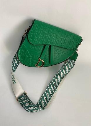 Жіноча сумка з двома ремінцями , якісна зручна в яскравому кольорі, dior mono green3 фото