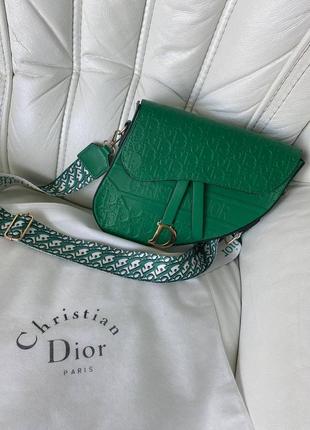 Жіноча сумка з двома ремінцями , якісна зручна в яскравому кольорі, dior mono green2 фото
