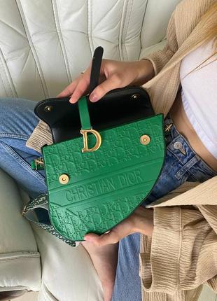 Жіноча сумка з двома ремінцями , якісна зручна в яскравому кольорі, dior mono green7 фото