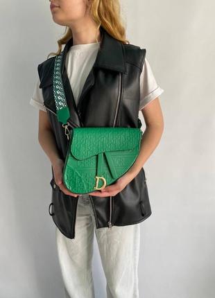 Жіноча сумка з двома ремінцями , якісна зручна в яскравому кольорі, dior mono green2 фото