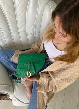 Жіноча сумка з двома ремінцями , якісна зручна в яскравому кольорі, dior mono green6 фото
