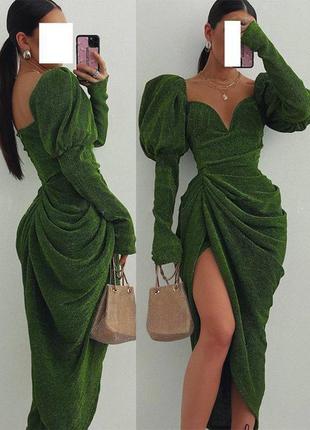 Розпродаж сукня  prettylittlething міді сяюча з глітером asos драпірування3 фото