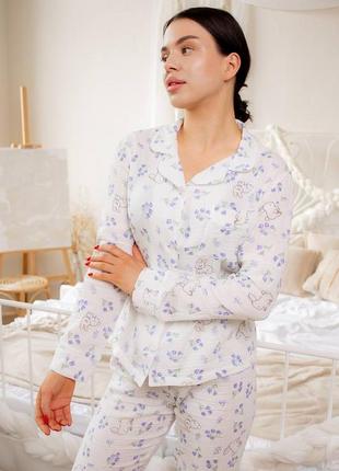 Жіноча піжама натуральна муслін сорочка і штани 17 кольорів8 фото