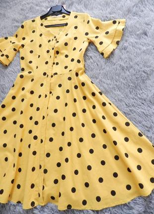 Літнє плаття з натуральної тканини бавовна в горох в стилі пінап рукав волан летнее платье из натура2 фото
