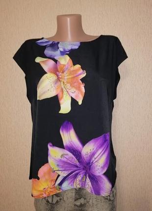 Красивая женская черная футболка, блузка в цветочный принт bhs2 фото