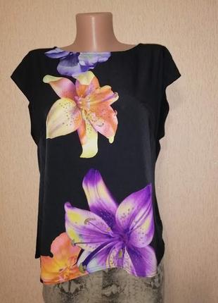 Красивая женская черная футболка, блузка в цветочный принт bhs3 фото