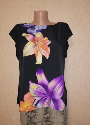 Красивая женская черная футболка, блузка в цветочный принт bhs4 фото