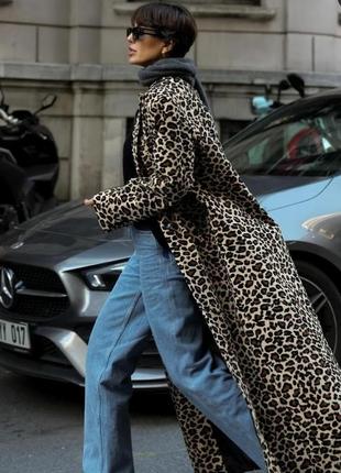 Приталенное деми пальто леопардовый принт