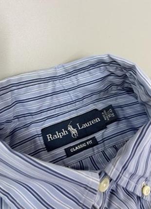Блакитна класична сорочка polo ralph lauren в смужку, полоску, оригінал, поло ральф лорен, лаурен6 фото