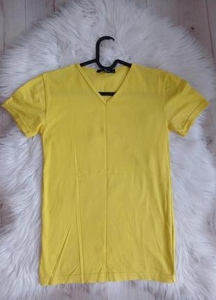 Яскрава кислотна жовта коттонова лимонний колір футболка підросткова з v-вирізом