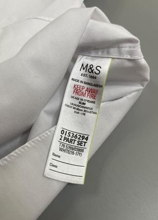 Однотонная белоснежная рубашка m&s, приталенная, зауженная, белая, базовая, классическая, под брюки, брюки, пиджак, костюм6 фото