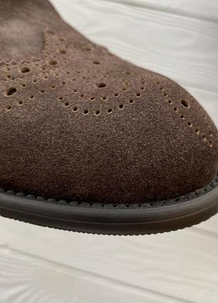 Замшеві чоловічі туфлі брогі коричневі  40-45 мужские туфли брони замш коричневые6 фото