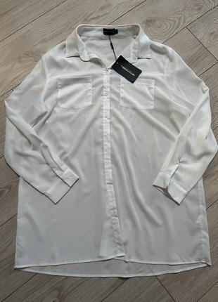Рубашка длинная белая базовая оверсайз софт батал пляжная1 фото