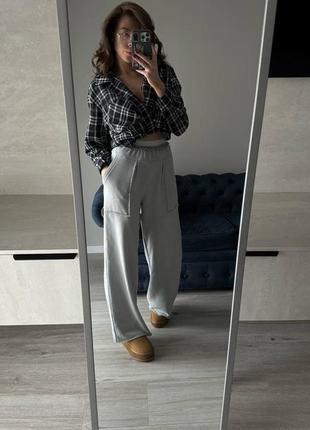 Сірі графіт жіночі штани палаццо широкі штани з імітацією спідньої білизни тринитка спортивні штани палаццо7 фото