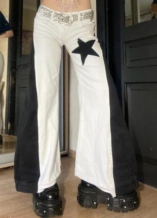 Джинсы широкие черные с белым винтаж со звездами y2k1 фото