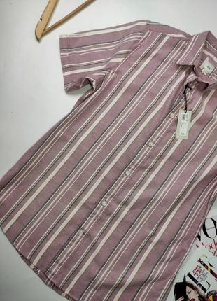 Ткеніска чоловіча сорочка з короткими рукавами у смужку від бренду river island s2 фото