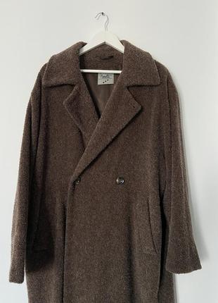Пальто оверсайз тедді букле шоколадного кольору довге в стилі max mara кашемір ангора шерсть2 фото