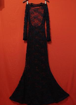 Прозоре гіпюрове плаття  русалочка з відкритою спиною і рукавами мітенками максі2 фото