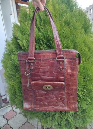 Сумка fossil vrv tote brown croco3 фото