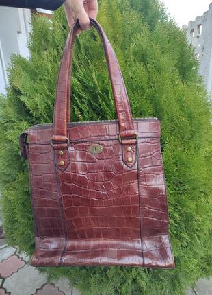 Сумка fossil vrv tote brown croco4 фото