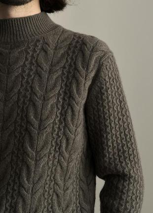 Wool knit sweater вовна кашемір светр оригінал теплий вязаний олива стильний цікавий гольф кофта преміум хороший якісний1 фото