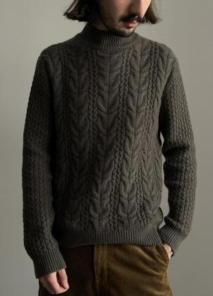 Wool knit sweater вовна кашемір светр оригінал теплий вязаний олива стильний цікавий гольф кофта преміум хороший якісний2 фото
