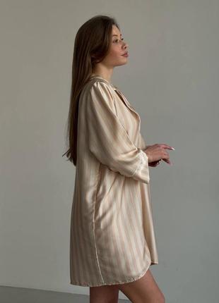 Жіноча шовкова піжамна сорочка в смужку піжама смугаста вільного крою3 фото