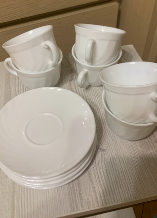Сервіз люмінарк чашки і блюдця, набор посуды luminarc кружки білий3 фото