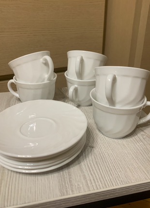Сервіз люмінарк чашки і блюдця, набор посуды luminarc кружки білий1 фото