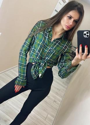 Рубашка в клеточку зеленая h&m