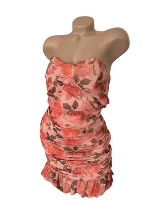 Сукня міні з відкритими плечами квітковий принт драпіровка літнє3 фото