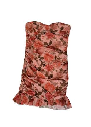 Сукня міні з відкритими плечами квітковий принт драпіровка літнє4 фото