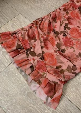 Сукня міні з відкритими плечами квітковий принт драпіровка літнє8 фото