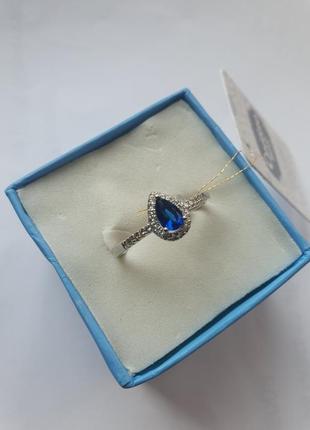 Серебряное кольцо с синим камнем 18,5 размер