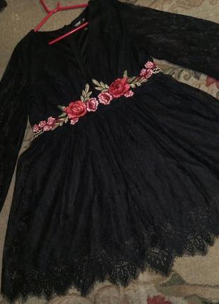 Шикарное,нарядное,гипюровое-стрейч платье-туника с вышивкой,большого размера,shein3 фото