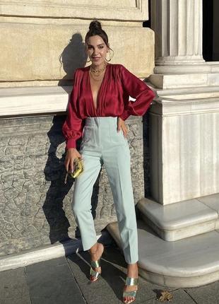 Класичні вкорочені штани брюки з високою посадкою zara high-waist trousers