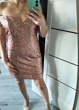 Вечірня сукня плаття випускне золоте у пайєтки паєтки3 фото