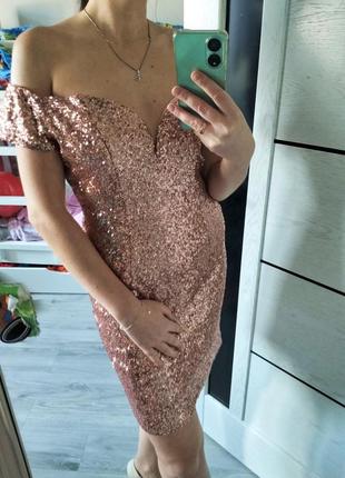 Вечірня сукня плаття випускне золоте у пайєтки паєтки2 фото