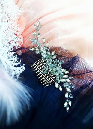 Гілка ягідна гребінь прозорий срібний рослина гілка на голову святкова весільна випускний зачіску2 фото