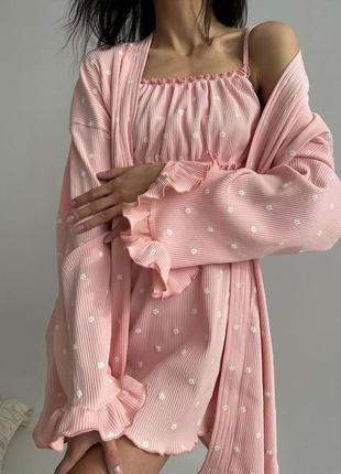 Піжама жіноча рожева з принтом сукня на брителях халат вільного крою якісна стильна