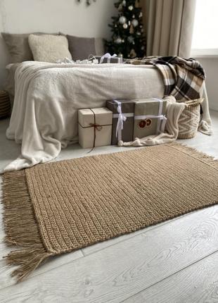 Приліжковий килим із джута ручної роботи, килимова доріжка, коврик из джута3 фото