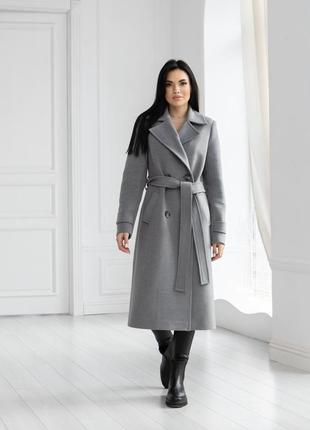 Пальто тренч женское демисезонное, брендовое, кашемировое шерстяное, двубортное, деловое, серое3 фото