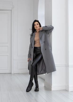 Пальто тренч женское демисезонное, брендовое, кашемировое шерстяное, двубортное, деловое, серое5 фото