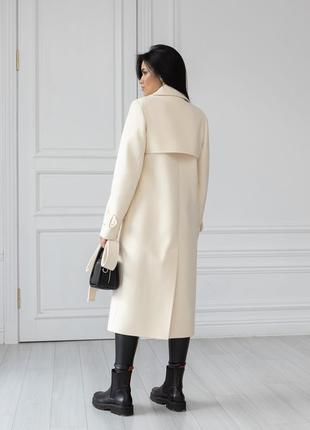 Пальто тренч женское демисезонное, брендовое, кашемировое шерстяное, двубортное, деловое, кокос8 фото