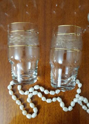 Шикарные  фужеры,стаканы  - резьба позолота хрусталь богемия чехословакия6 фото