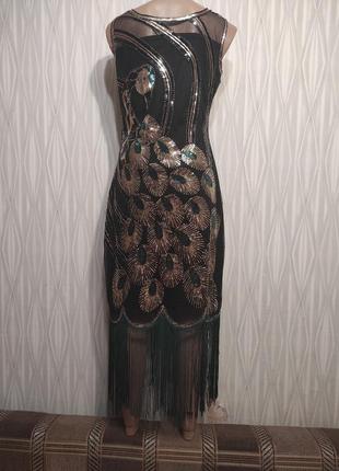 Шикарне плаття з стилі гетсбі в паєтках із бахромою babeyond6 фото