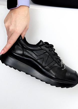 Универсальные кожаные черные кроссовки натуральная кожа на шнуровке5 фото